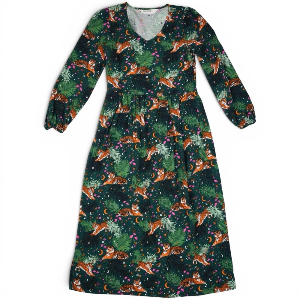 Sugarhill Brighton Sidney Tiger Print Midi Dress Pockets Jungle UK 8 US 4